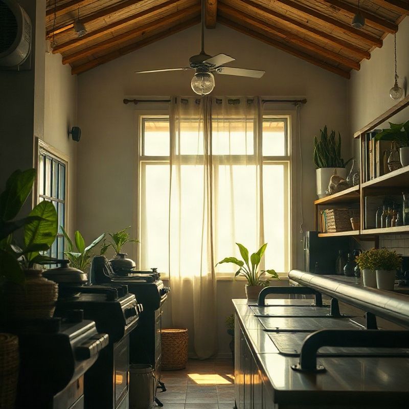 Interno della cartoleria di famiglia, con scaffali e dettagli color indaco e blu